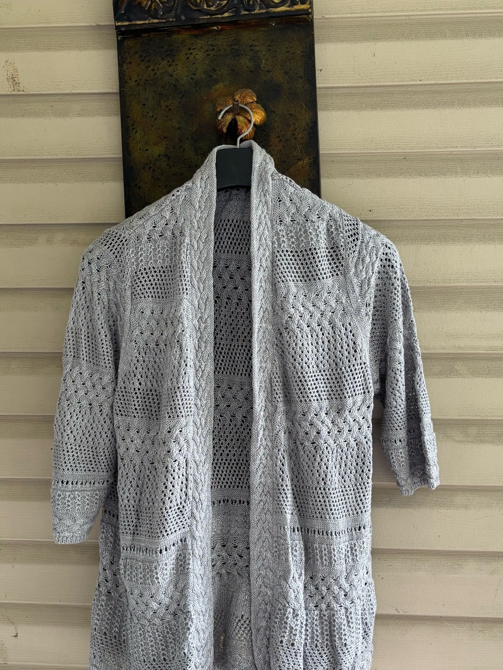 Chico's Light Gray Open-Knit Men's Cardigan Sweater